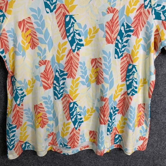 Kim Rogers Knit Top Plus Sz 2X Short Sleeve Tropical Leaf Pattern Scalloped Neck - Picture 8 of 10